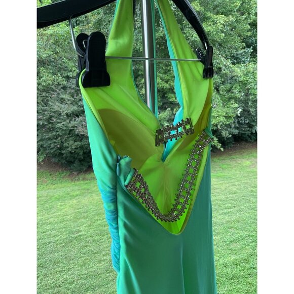 Cache Dress VTG Y2K Maxi Gown Prom Cruise Resort Fairy Whimiscal Ombre Green 2 - Picture 7 of 16
